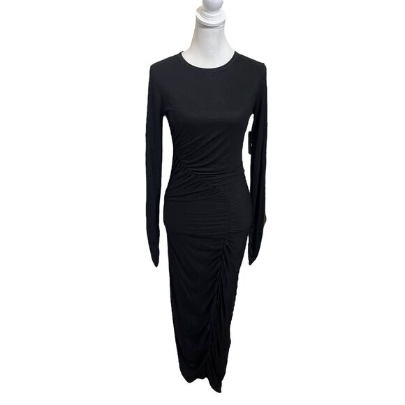 Ninety Percent NWT Hyachinth Midi Dress Women’s Small Black Ruched Long Sleeve - Picture 2 of 12